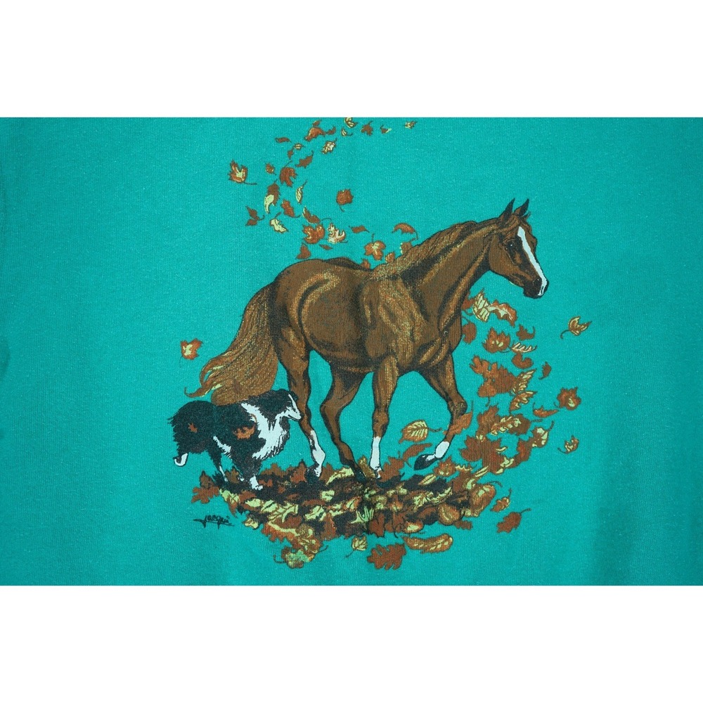 Vintage Hanes Sweater Adult Pullover Sweatshirt Horse & Dog Print ~ Large 42-44 - Picture 4 of 4